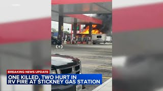 Large RV fire at suburban gas station kills 1, injures 2 others, investigators say