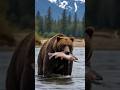 🐻 Grizzly Bear Catches a Salmon 🦈in the River🌊#nature #shorts #ai