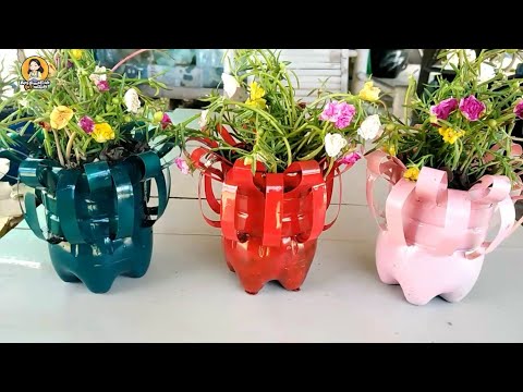 DIY ทำกระถางต้นไม้จากขวดพลาสติก Ep.6 ปลูกคุณนายตื่นสาย | Diy​ flower​ pots​ from​ recycled​ plastic​