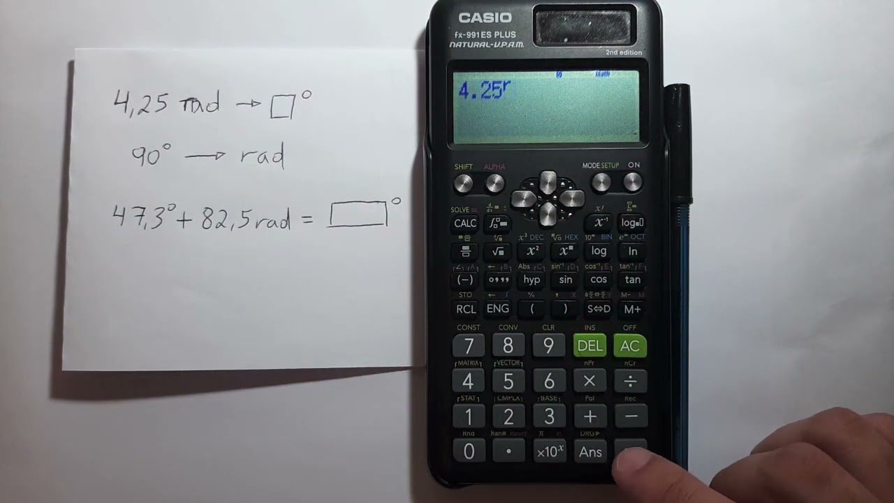 CONVERTIR GRADOS a RADIANES y VICEVERSA en CALCULADORA Casio fx-991ES PLUS
