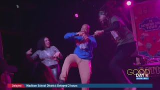 Multi-talented men! Steven freestyles with rapper Dee-1 on stage during Chicago show