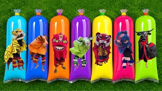 FOUND: red lion dance, tiger lion dance, black bull and green cow