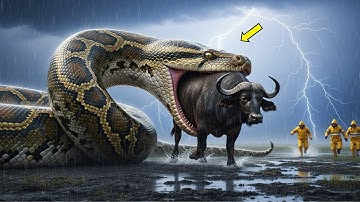 Heroic Rescue Team Saves Mother Buffalo and Her Calf from Giant Python Under Thunderstorm⚡🐍💔