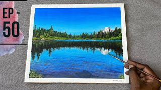 Realistic Water Reflection Landscape Acrylic Painting Ep -50