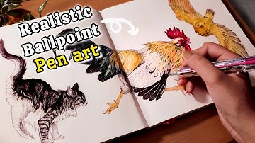 Drawing Realistic Animals With Ballpoint Pen | Sketchbook Art Process 🎨
