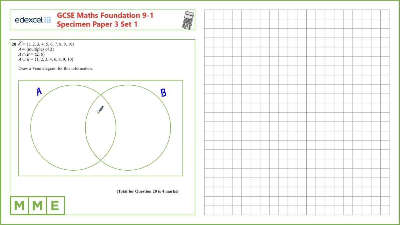 GCSE Maths EDEXCEL Specimen Set 1 Foundation Paper 3 Q20 Venn Diagrams ...