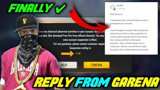 🔐What is written in reply to Garena🔓 free fire suspended account recovery || ff I'd suspended