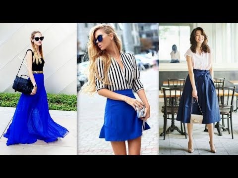 IDEAS DE TRAJES CON FALDA AZUL - MODA 2018 - YouTube