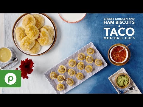 Cheesy Chicken and Ham Biscuits and Taco Meatball Cups. A Publix Aprons® Recipe.