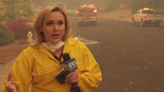 As the kincade fire continues to threaten in windsor, calif.,
firefighters focus on protecting structures. lena howland has latest
news from near foothil...