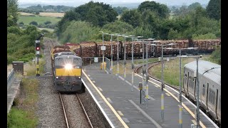 076 on Ballina-Waterford timber train at Manulla Junction 10-Jul-23