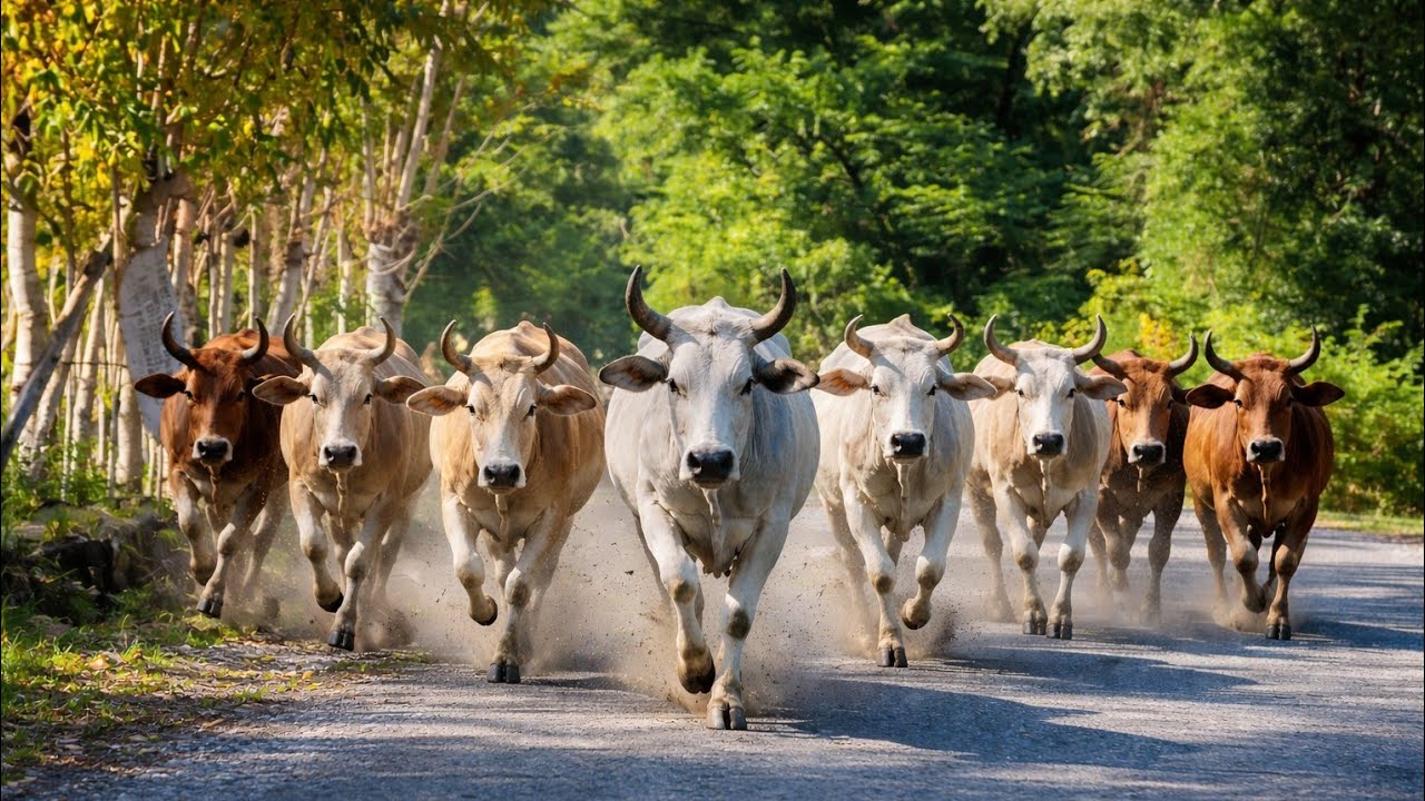 The sound of mooing cows roaming freely in nature, these cows are happily descending 