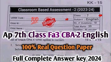 Ap 7th class Fa3 English question paper and answer 2024|class 7th english fa3 CBA-2 answer key 2024