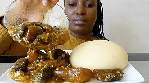 Nigerian African food/ Asmr Mukbang delicious ogbono soup with fufu