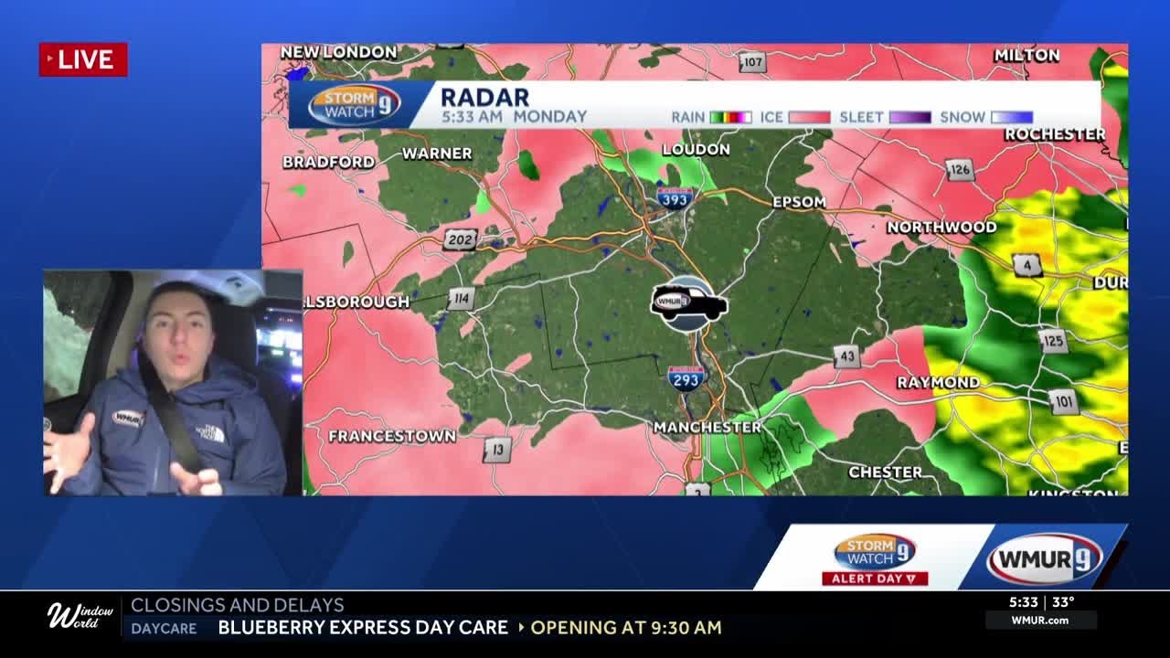 Road conditions slick across New Hampshire on Monday morning - YouTube