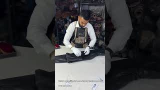 Black leather croco joggers