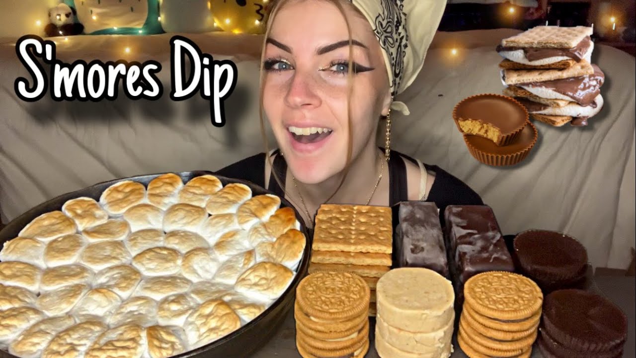 CHOCOLATE PEANUT BUTTER S'MORES DIP MUKBANG! (Vegan) (No Talking)