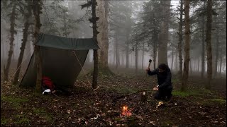 Solo Camping in the rainy and foggy nature with cooking chicken