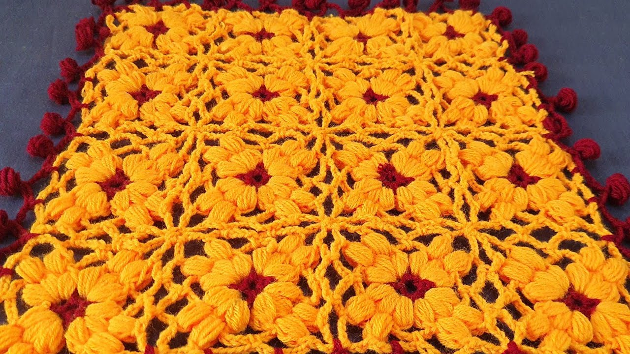Crochet table cover, crosia design table cloth, square thalposh, woolen ...