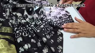 Easy way to make a placket neck #neckmaking#stitchtricks #beforeandafter #stitch