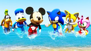 GTA 5 Water Ragdolls Mickey, Donald Duck \& Goofy vs Sonic Team (Funny Moments) #4