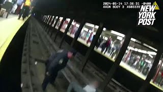 NYPD officers rescue man who fell onto subway tracks during seizure from oncoming train: ‘Come on!’