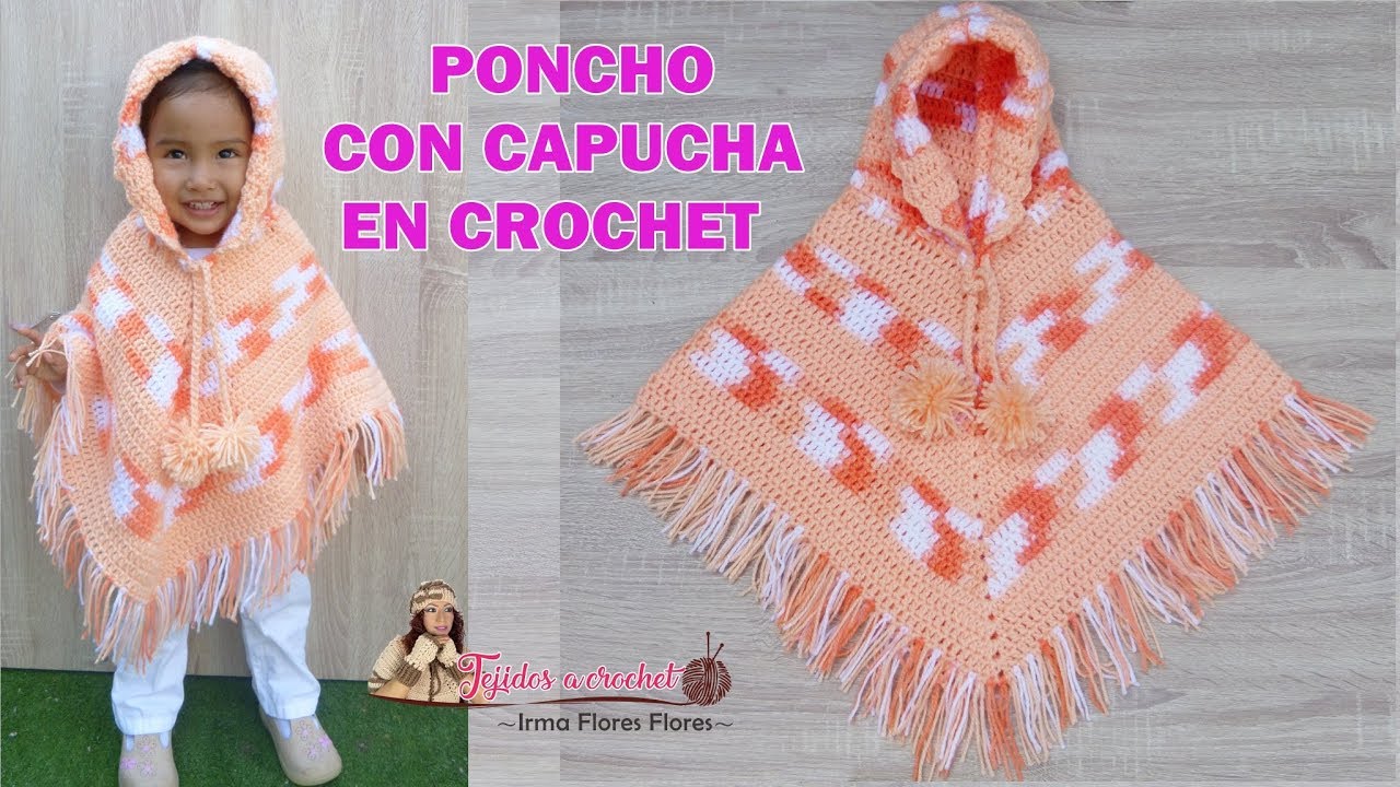 PONCHO CON CAPUCHA/TEJIDO BÁSICO EN CROCHET FACIL DE TEJER