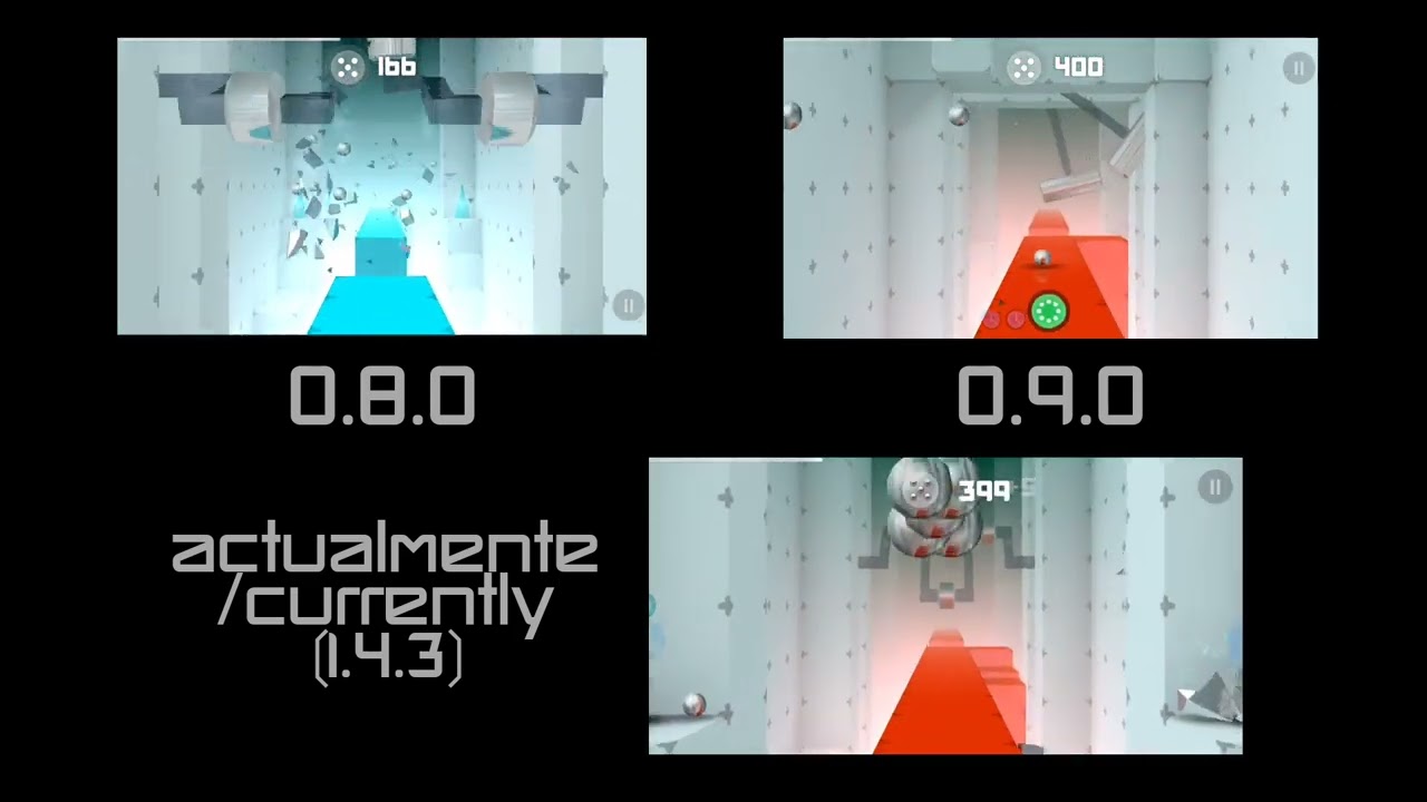 Smash Hit: Checkpoint 7 comparison between 0.8.0, 0.9.0 & Current