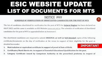 ESCI UPDATE 2022 ESIC MTS DOCUMENT VERIFICATION ESIC LIST OF DOCUMENTS FOR VERIFICATION 2022