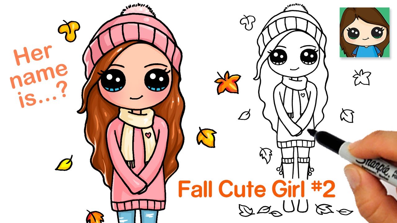 How to Draw a Cute Girl for Autumn #2 Happy Fall - YouTube