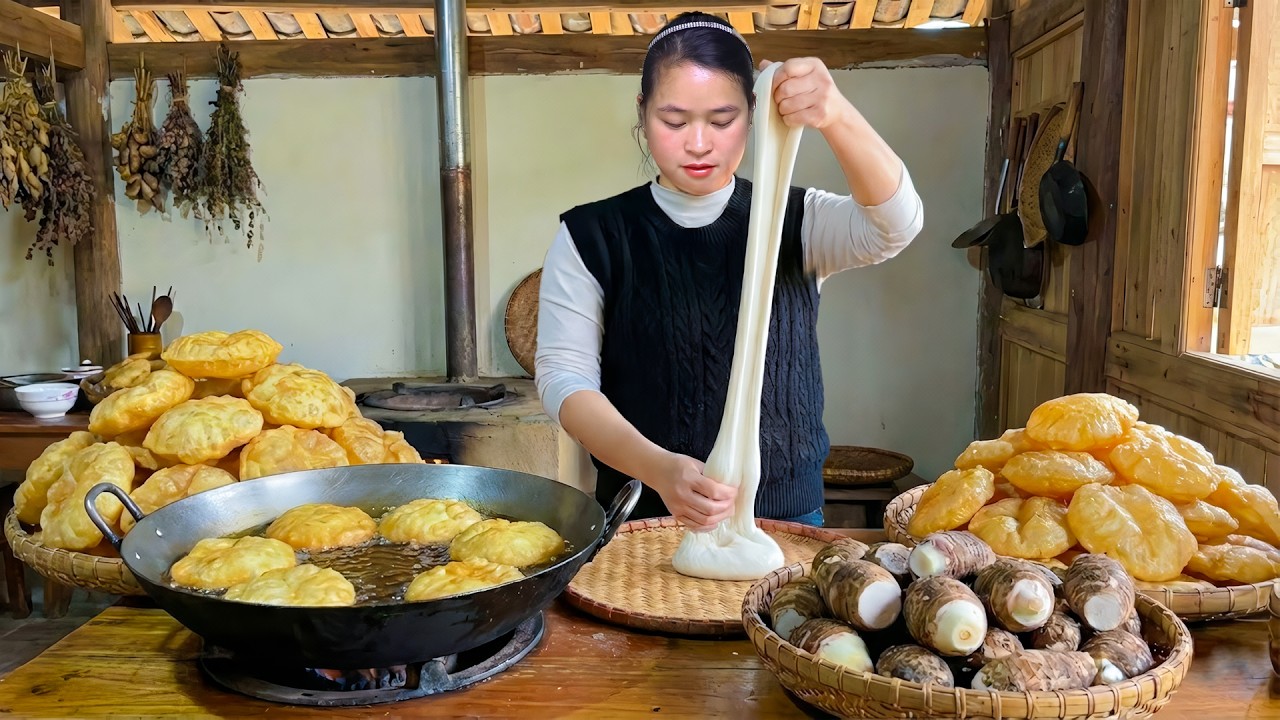 田舎暮らし🍠巨大芋を収穫し、娘に揚げ菓子を作る👧