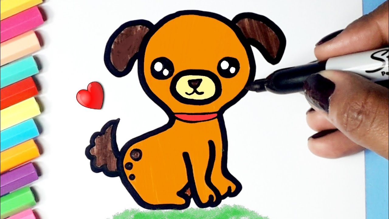 COMO DESENHAR UM CACHORRO KAWAII - COMO DESENHAR E PINTAR UM CACHORRO 