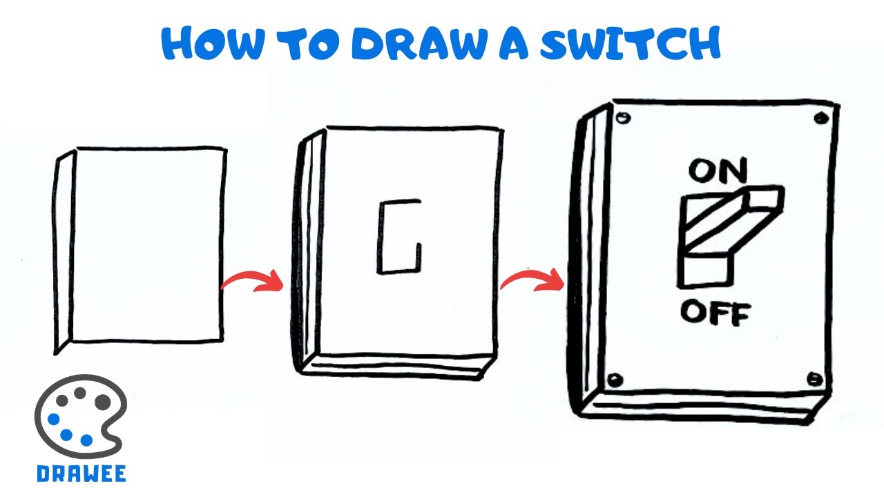 Hand pushing electric switch / cartoon vector and illustration, • wall  stickers shutdown, switch, black-and-white | myloview.com