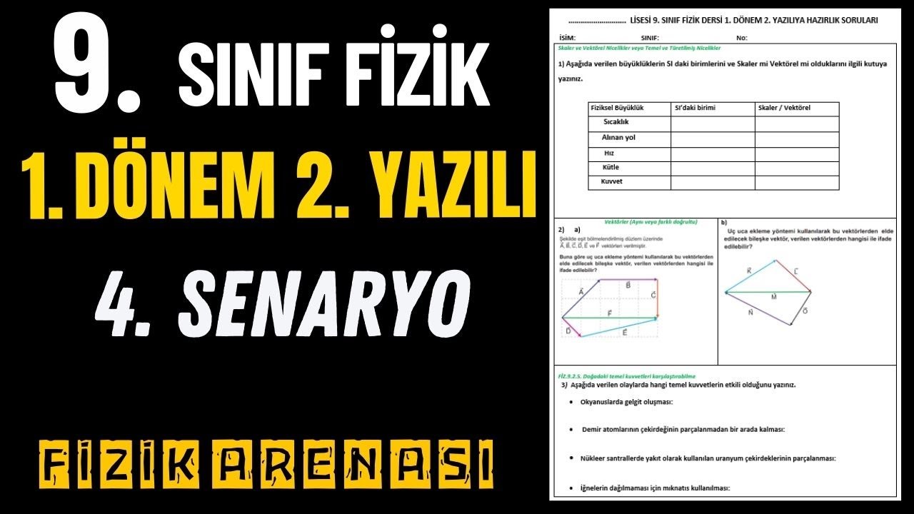 9. SINIF 1. DÖNEM 2. YAZILI FİZİK / 4. SENARYO YAZILI ÖRNEĞİ /YAZILIYA HAZIRILIK