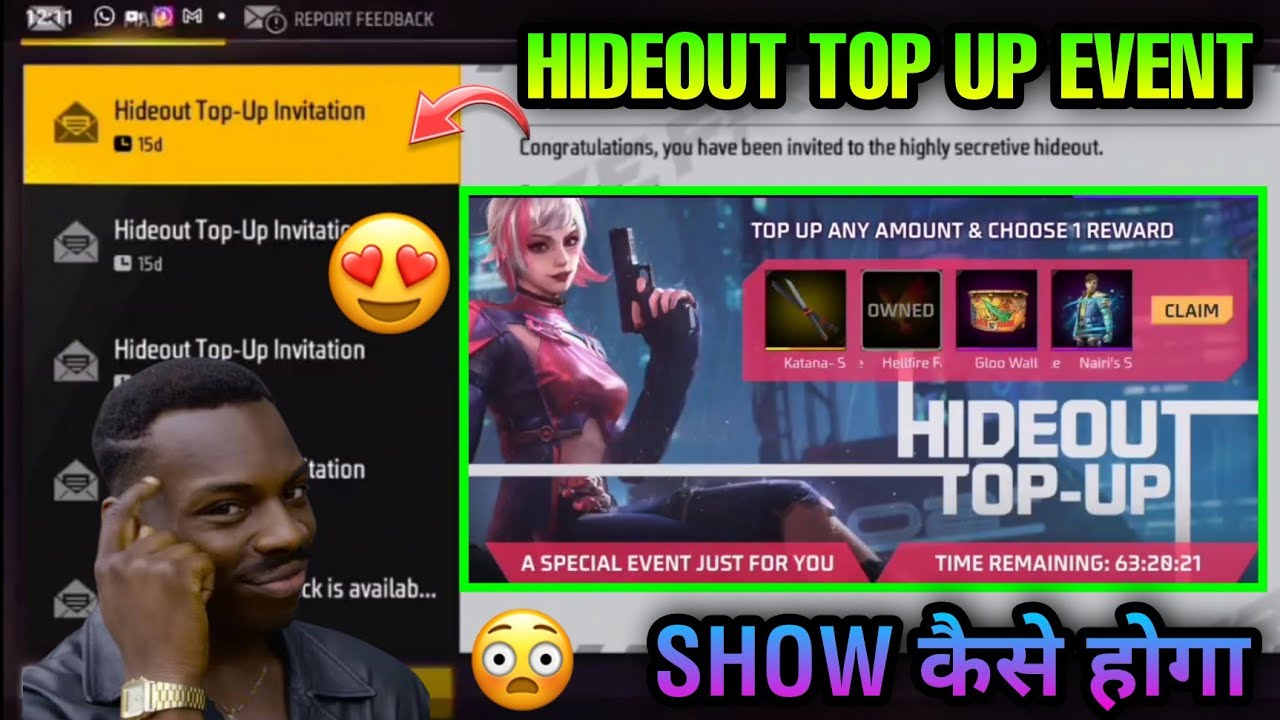 HIDEOUT TOP UP EVENT FREE FIRE/HIDEOUT TOP UP EVENT NOT SHOWING/HIDEOUT TOP UP EVENT SPIN FREE FIRE/