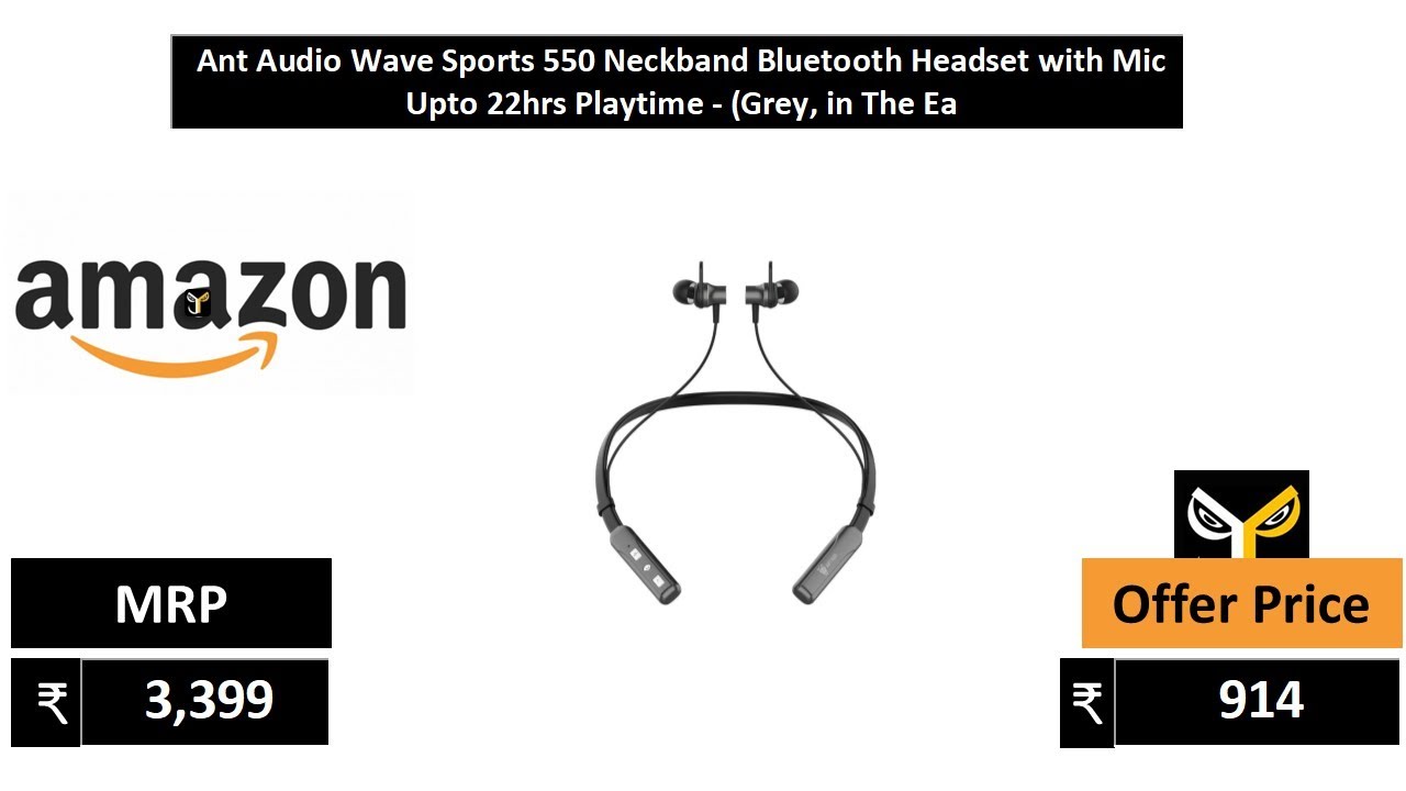 Ant Audio Wave Sports 550 Neckband Bluetooth Headset with Mic Upto 22hrs Playtime   Grey, in The Ea