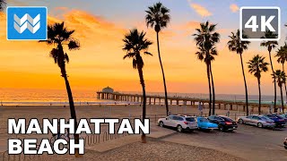 [4K] Sunset at Manhattan Beach Pier in South Bay California USA  Walking Tour  Binaural Sound