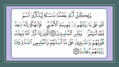 سورة الحج : التلاوة للآيات  من 31 الى 38 ( التلاوة برواية حفص عن عاصم)