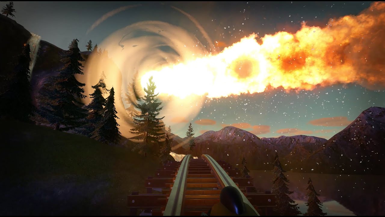 Comets Crashing Near a Wooden Roller Coaster! POV