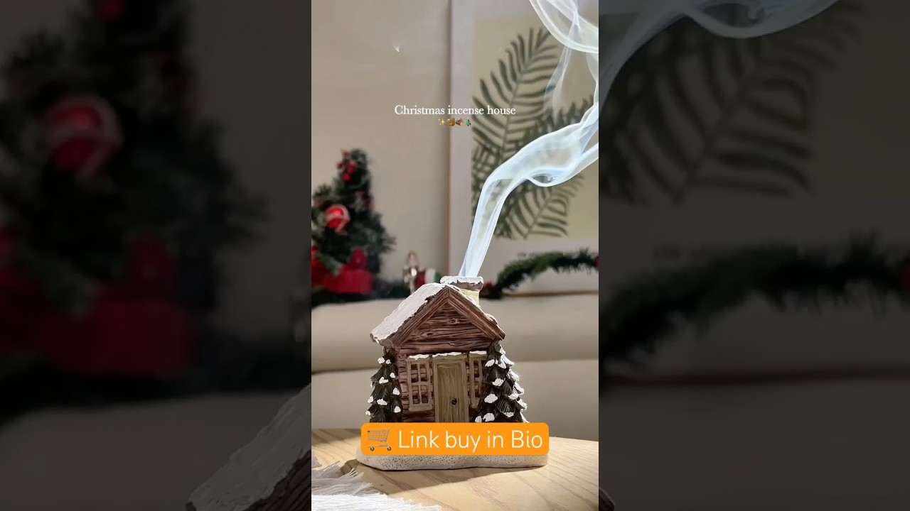 1pcs Christmas Log Cabin Resin Incense Cone Holder - Winter Cottage Smoke Chimney Burner for Xmas
