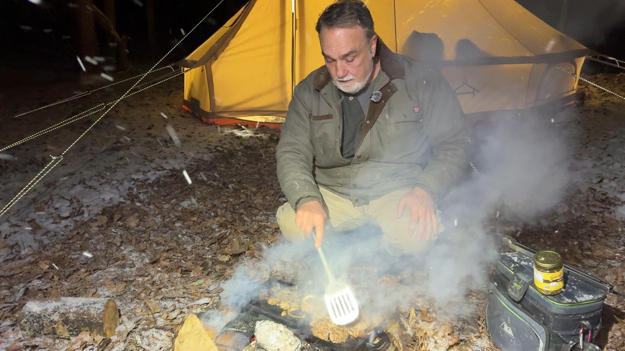 Father & Son Winter Camping - Campfire Cooking in the Snow