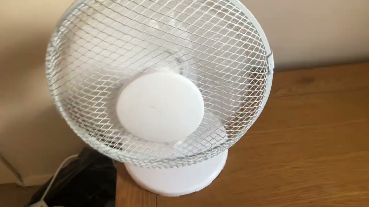 This is a NutMeg 9 inch oscillating white desk fan