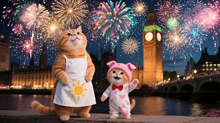 Adorable Ginger Kitten Enjoys New Years Eve Fireworks With Mama Cat
