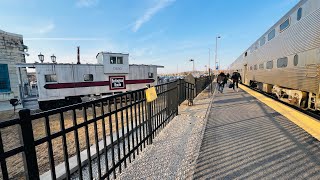 Metra Train 1241 arrives Metra s Aurora Illinois Transportation Center C B Q Caboose 2025