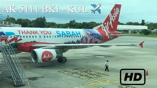 AirAsia Kota Kinabalu to Kuala Lumpur *FULL* Takeoff + Turbulence + Landing
