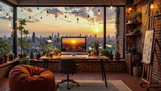 Elegant Golden Hour Studio Jazz ☕ Warm Workspace Ambience for Focus and Creativity