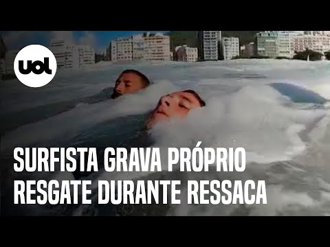 Surfista grava próprio resgate durante ressaca em Copacabana; veja vídeo