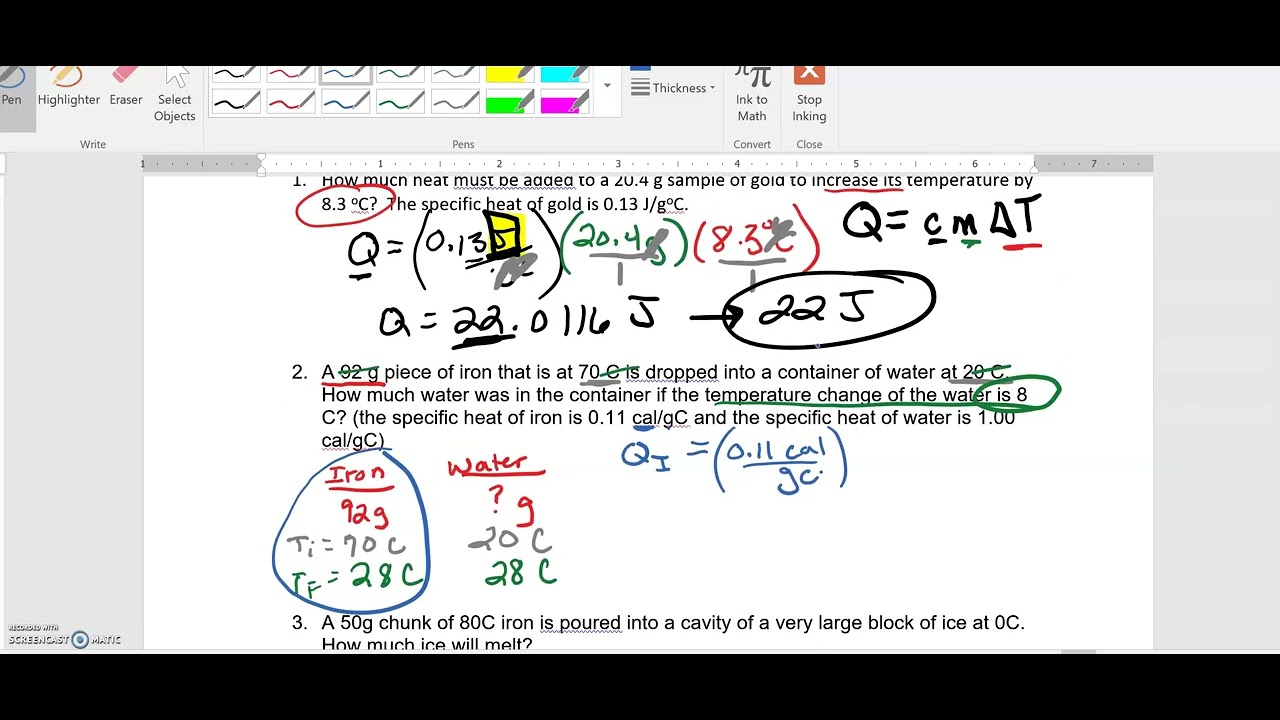 Physics Heat Transfer--Math Examples Q=mcT - YouTube