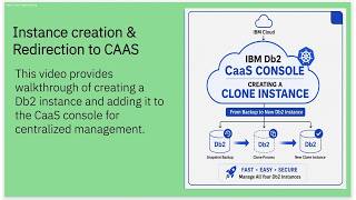 Db2 CaaS 01 Instance Creation & Redirection to CaaS