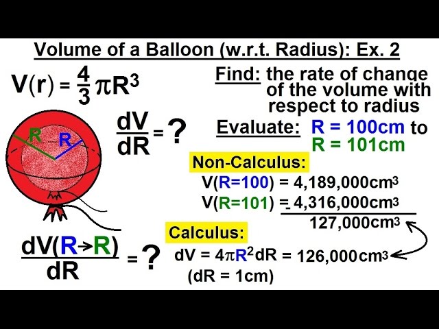 Calculus 1 Rate Of Change 3 Of 10 Volume Of Balloon W R T Radius Ex 2 Youtube